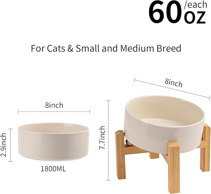 Elevated/Raised 15°Tilted Anti Slip Ceramic Dog Bowl for Medium & Large Breeds,Slanted Bulldog Big Face Pet Feeding Food Water Dish Stand for Dogs (7.6 Cups/60OZ) Beige