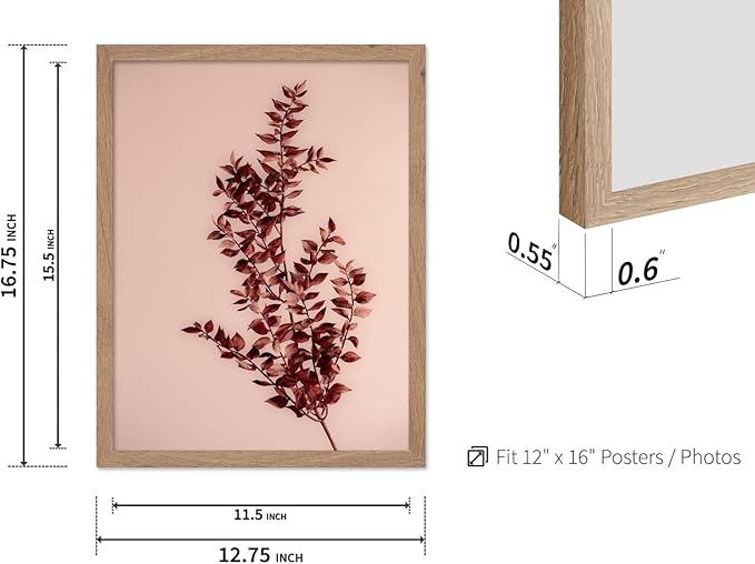 Monem Art Dried Red Botanical Branch Print - Minimalist Boho Nature Poster - Wall Decor for Living Room, Bedroom or Office - 12x16 Beige Framed Wall Art by Mareike Bohmer