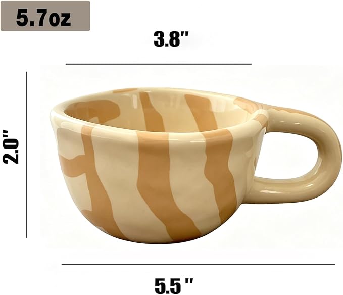 Ceramic Coffee Mug 5.7Oz Small Checkered Coffee Cups Alpine Pattern Hot Chocolate Cup Handmade Checkerboard Latte Mug Aesthetic Gift for Coffee Lovers Microwave Safe,Striped
