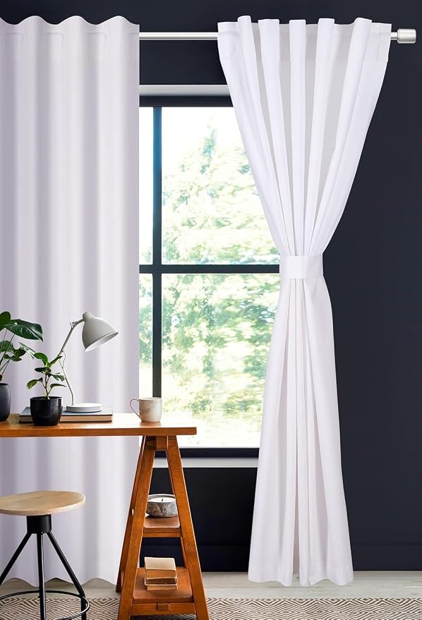 Bedding Craft White Cotton Curtains 50x96 Set of 2, Tab Top Heavy Khadi Textured Panels, Farmhouse Window Drapes, Light Filtering Cotton Curtains for Living Room Bedroom Decor
