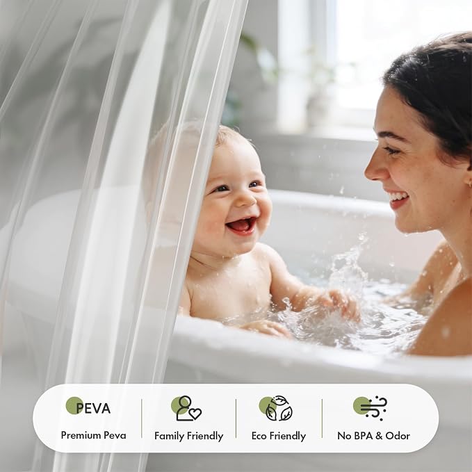 Bathway Shower Curtain Liner, Frosted Shower Curtain Liner 72x72 PEVA Waterproof Shower Curtain Liner Plastic with 3 Magnets and 12 Rustproof Metal Grommets, Lightweight Shower Liner for Bathroom