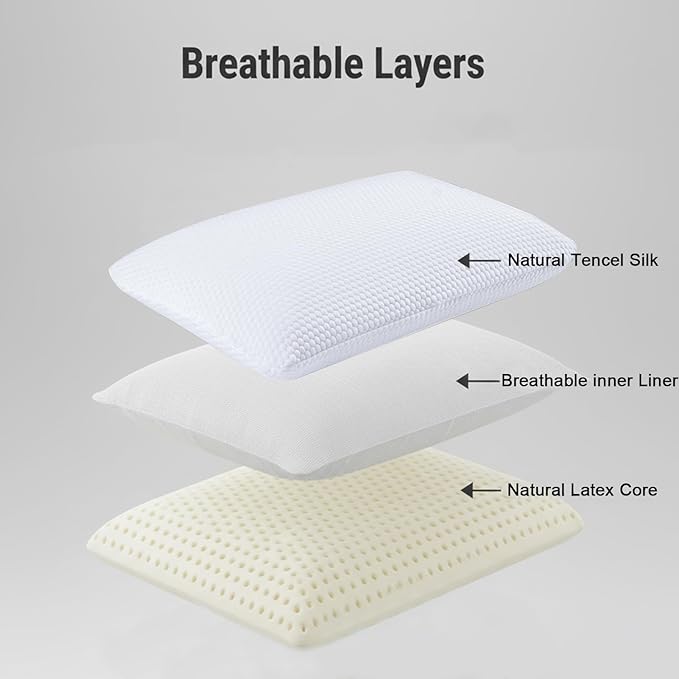 Talatex Latex Pillow, 100% Natural Premium Latex Firm Pillow Medium Low Pofile Helps Relieve Pressure, Neck and Shoulder Pain (Queen, Medium Natural Latex)