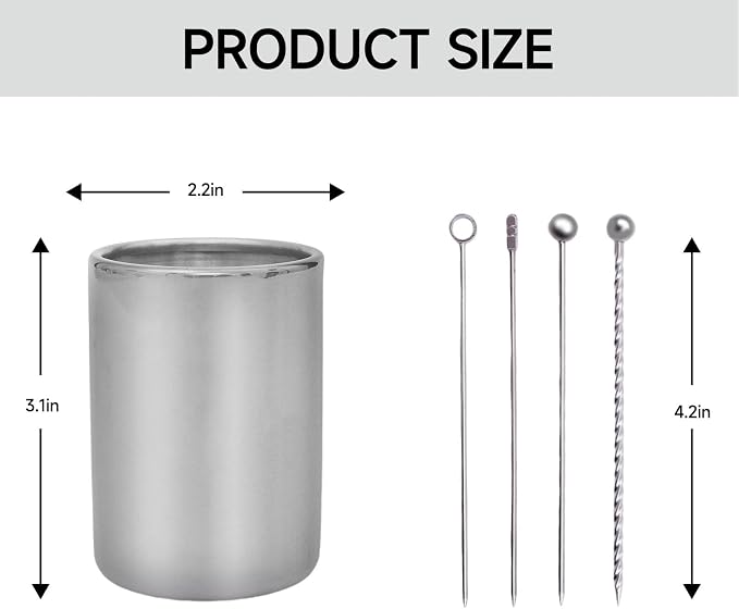 Lexenic 12-Piece Cocktail Picks Set with Holder, Premium 304 Stainless Steel Martini Skewers, Reusable Garnish Sticks for Olives, Appetizers & Fruit (12 Threads Silvery)