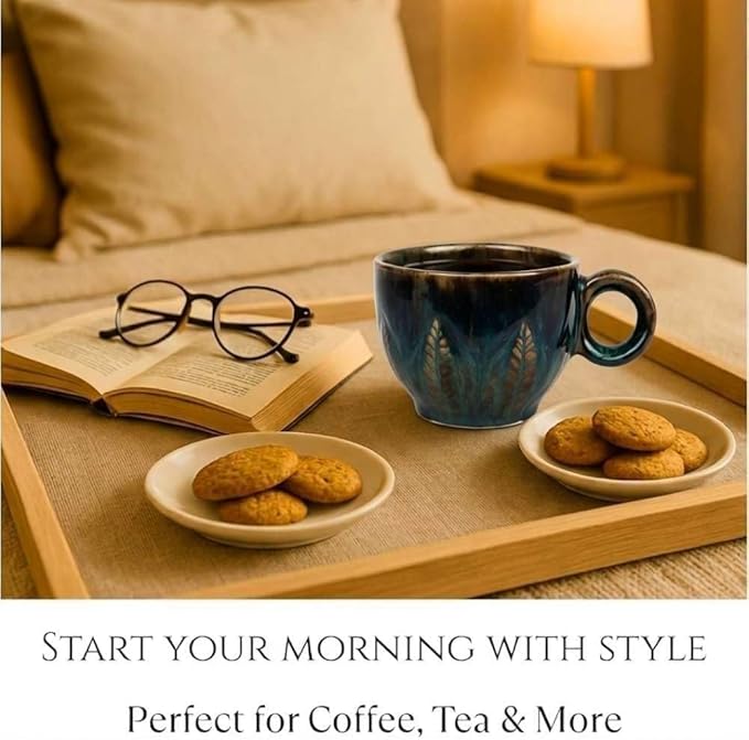 Ceramic Espresso Cup 5 oz, Stoneware Demitasse Coffee Mug with Handle, Artisan Reactive Glaze Texture, Small Latte Cappuccino Tea Cup, Microwave & Dishwasher Safe, Teal Brown, Pack of 2