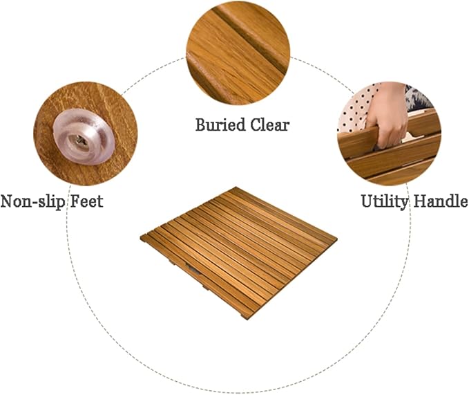 Bamboo Bath Mat,Bamboo Duckboard Bath Mat,Natural Cypress Anti-Slip Bathroom Wood Floor Rug for Spa, Bath Tub, Kitchen Toilet, Sauna and Doorsteps Comes,Customizable,30x50cm/12x20in