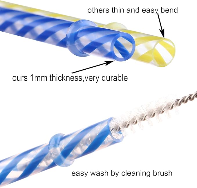 Dakoufish 12 Piece 6 Inch Reusable Plastic Thick Drinking Straws BPA Free Mason Jar Straws Transparent Small Stripe (6inch, Mix 12color)