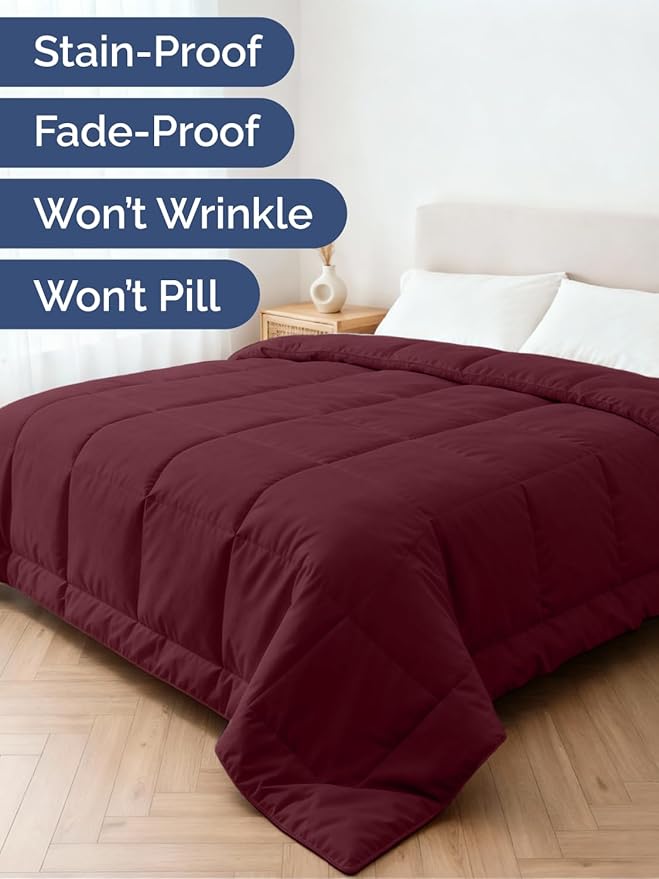 Full Size, Burgundy Alternative Down Comforter - Warm, Lightweight & Breathable Hotel Quality Bedding Set for Men, Women, Kids & Teens - All Season Oversized Cooling Microfiber Duvet Insert Comforter