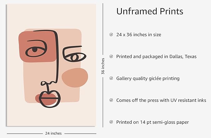 Y2K BOO Abstract Face UNFRAMED Wall Art Continuous Line Drawing Organic Shapes Earth Tones Terracotta Mid Century Modern 24x36 Inch Heavyweight Paper Studio Decor