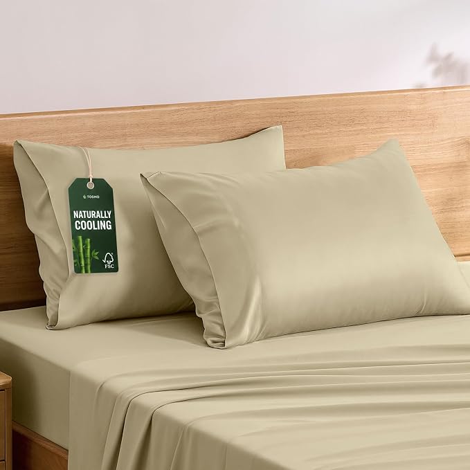 TOSMO Luxury Pillow Case Set of 2 - Cooling Viscose Derived from Bamboo, Oeko-TEX, Breathabl Silky Soft Pillow Cases with Envelope Closure (King / 20x40, Dune)