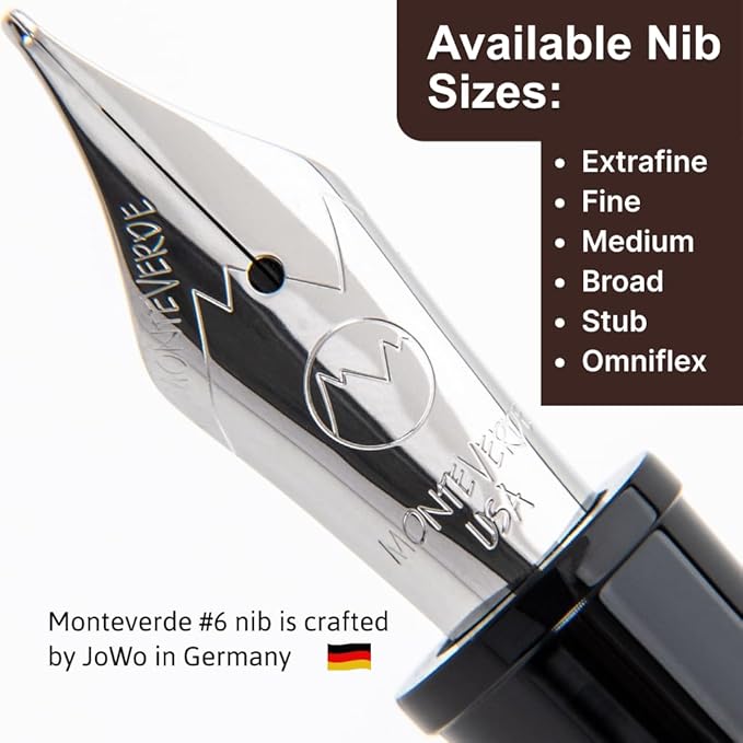 Monteverde USA Aldo Domani Fountain Pen Brushed - Broad Nib - Luxury Writing Pen - JoWo Stainless Steel Nib - Smooth Ink Flow - Refillable - Gift Box Included