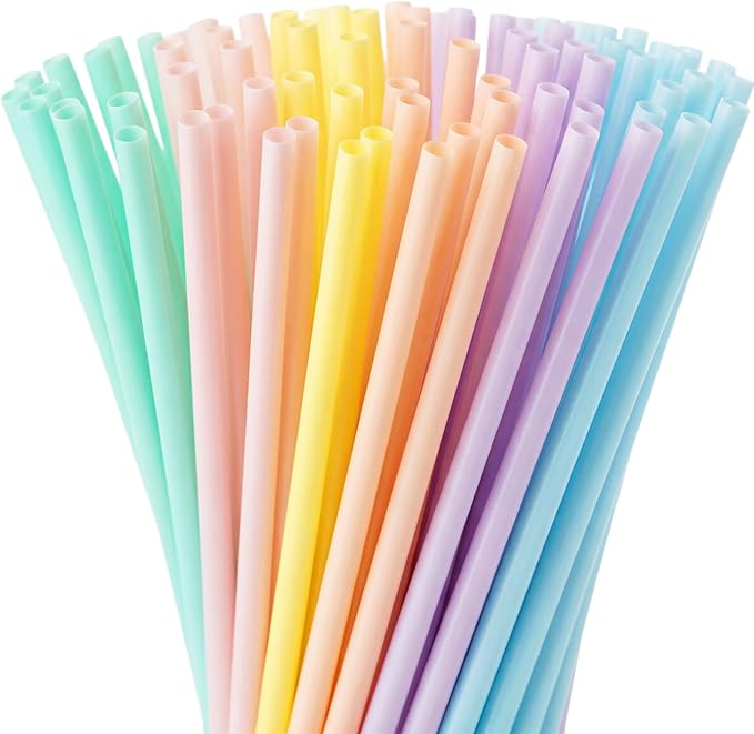 Honeydak 120 Pcs Pastel Reusable Straws 9 Inch Hard Plastic Colorful Drinking Straws for Smoothies Boba Beverage Cocktail Home Restaurant Birthday Summer Party Decoration