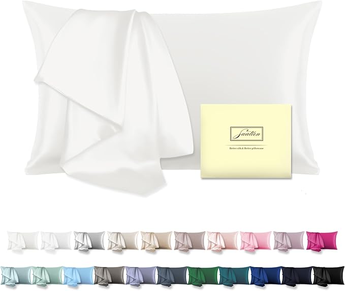 Mulberry Silk Pillowcase for Hair and Skin Standard Size 20"X 26" Pillow Case with Hidden Zipper Soft Breathable Smooth Cooling Silk Pillow Covers for Sleeping (Ivory,Standard,1Pcs)