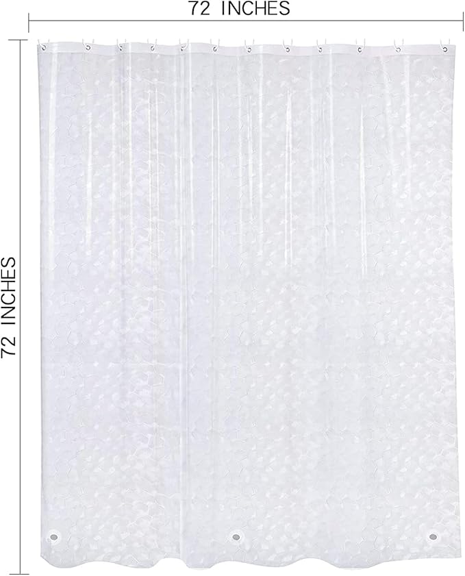 EVA Clear Shower Curtain Liner, 3D Water Cube 5G Shower Liners with 12 Rustproof Metal Grommets and Weighted Magnets, Waterproof Duty for Bathroom 72 x 72