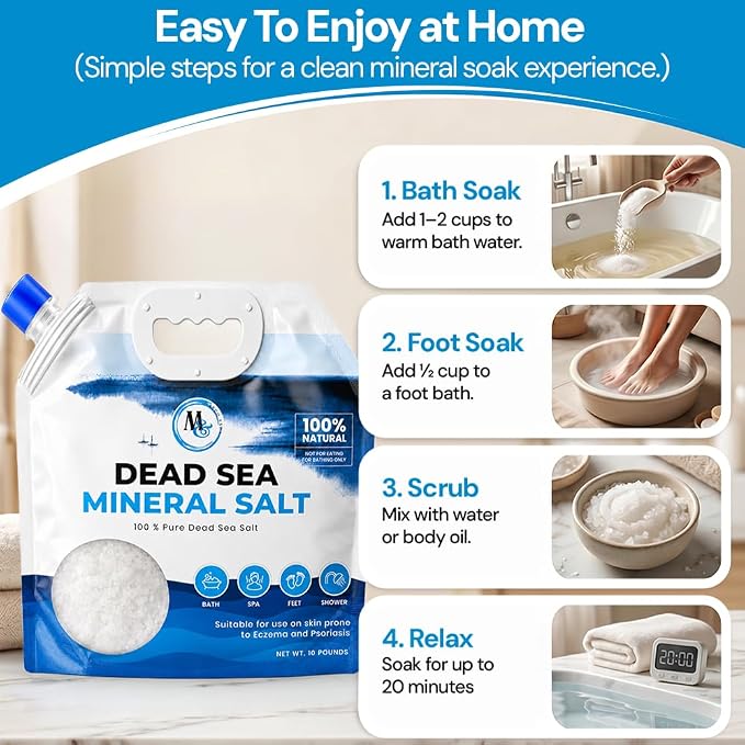 Dead Sea Bath Salt for Bath & Foot Soak, Unscented Fine Grain, 10 lb