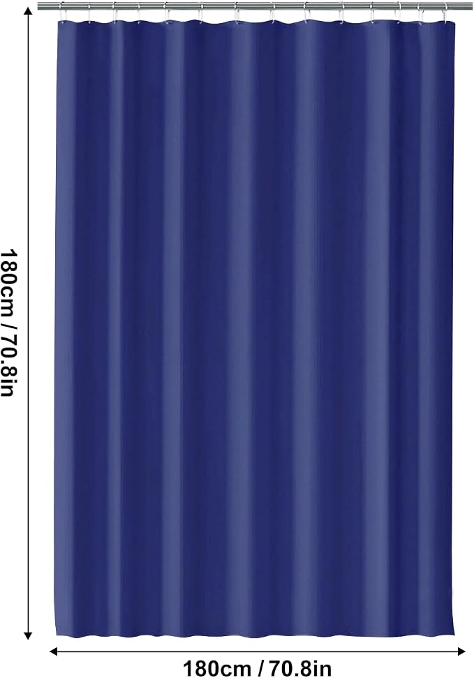 timecity Dark Blue Shower Curtain Liner PEVA Bath Curtain with 3 Magnets Thickened Waterproof Quick Drying Shower Curtain Set with 12 White Plastic Hooks Shower Liner for Bathroom Shower,71x71inch