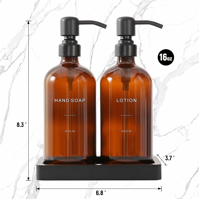 soap Dispenser Soap Dispenser Set Glass Refillable Lotion Bottle(Black Pump+Amber Bottle)