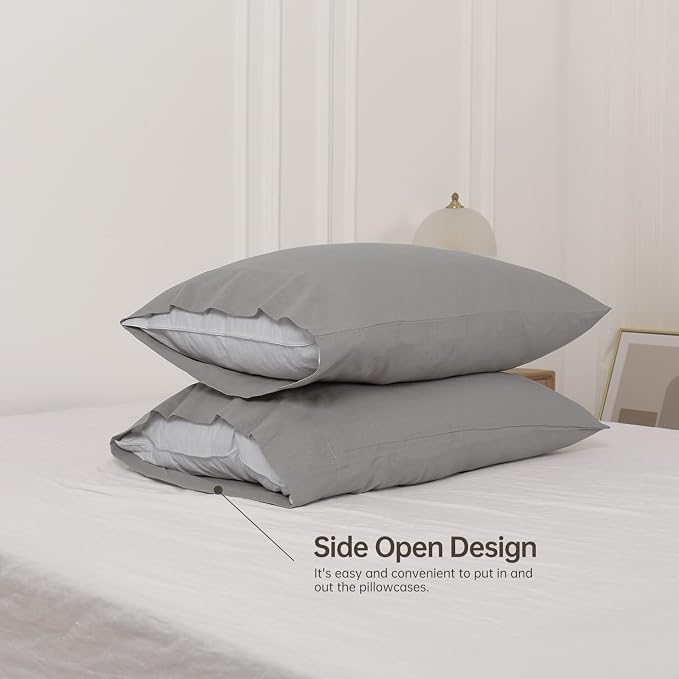 Simple&Opulence Linen Pillowcases 1 Pair Basic Style 55% Euro Linen 45% Cotton Blend Solid Color Flax Shams Set of 2, Standard Queen Size 20"x30", Grey