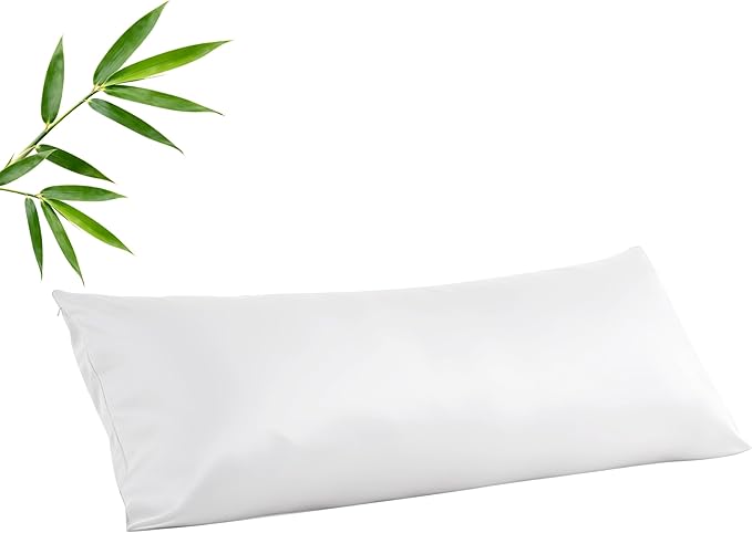 Body Cooling Pillow Case,Viscose Derived from Bamboo Long Pillow Protectors, 400 TC Soft Silky Breathable Summer Body Pillowcases with Zipper Hidden (Body White)