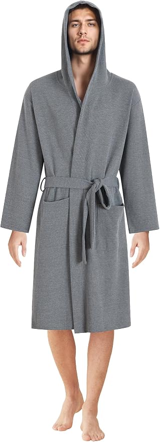 Latuza Men's Waffle Knit Hooded Robe Lightweight Bathrobe