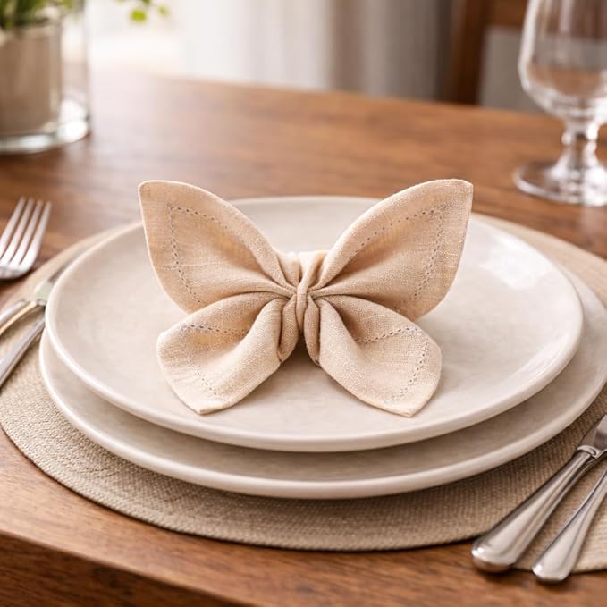Chambray Slub Cloth Dinner Napkins Set of 6(20X20 in Linen) 100% Cotton Everyday Use Premium Quality Over Sized Cloth Napkins with Mitered Corners Ultra Soft Durable Hotel Quality
