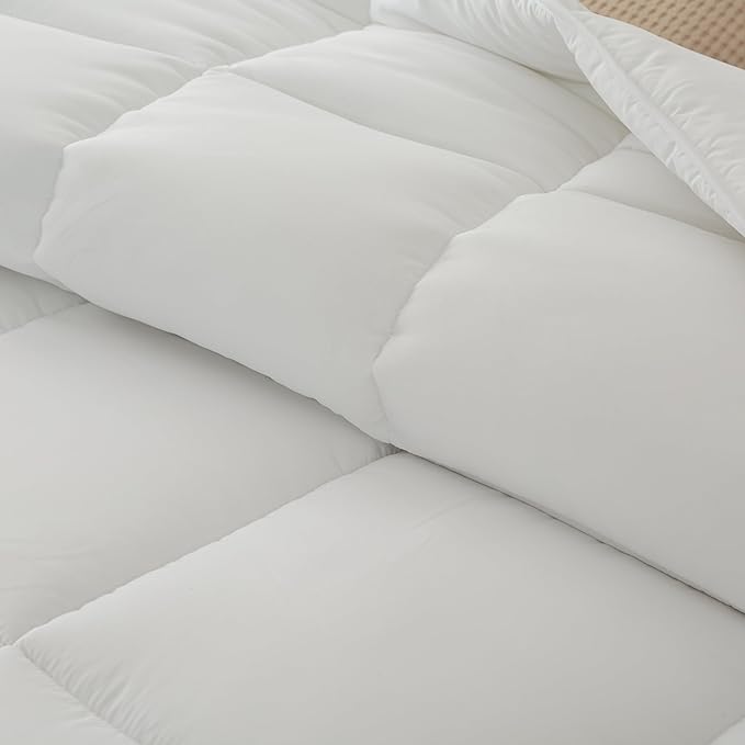 Dorrin Nessin Down Alternative Super Cal King 120x98 Comforter All Season Duvet Insert-Ultra Soft Double Brushed Microfiber Quilt Cover with 8 Corner Tabs (Super King, White)