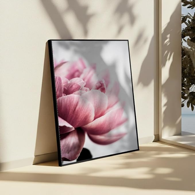 Monem Art Pink Peony Macro Photography Print - Minimalist Floral Art Poster - Wall Decor for Living Room, Bedroom or Office - 16x20 Black Framed CANVAS Wall Art by Mareike Bohmer