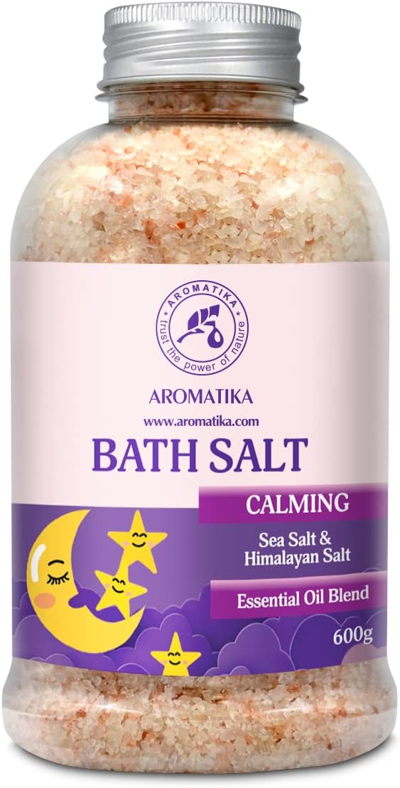 Calming Bath Salts 21.16 Oz - w/Sandalwood & Lavender & Bergamot Essential Oils - Natural Bath Sea Salts 600g - Good for Bath- Good Sleep - Relaxing - Body Care - Beauty - Aromatherapy