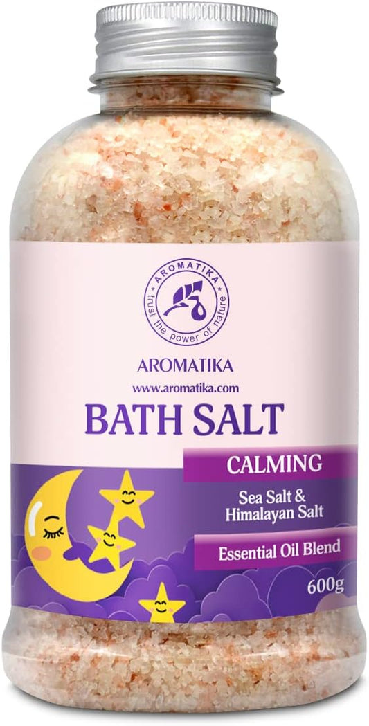 Calming Bath Salts 21.16 Oz - w/Sandalwood & Lavender & Bergamot Essential Oils - Natural Bath Sea Salts 600g - Good for Bath- Good Sleep - Relaxing - Body Care - Beauty - Aromatherapy