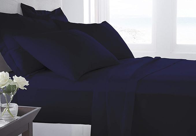 Organic Cotton Bed Sheets Set - 400TC Twin Size Ultra Navy Blue - 4 Piece Bedding - 100% GOTS Certified, Soft Silky Shiny, Luxury Finish Bedsheets - Fits 18" Deep Pocket Mattress