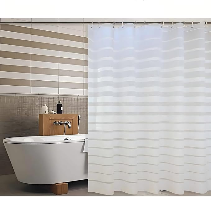 PEVA Shower Curtain Liner - 71x71 Eco-Friendly & Odorless, Clear Striped Waterproof Bathroom Liner, Quick-Dry & Water-Repellent, Heavy-Duty Reinforced Grommets with Hooks