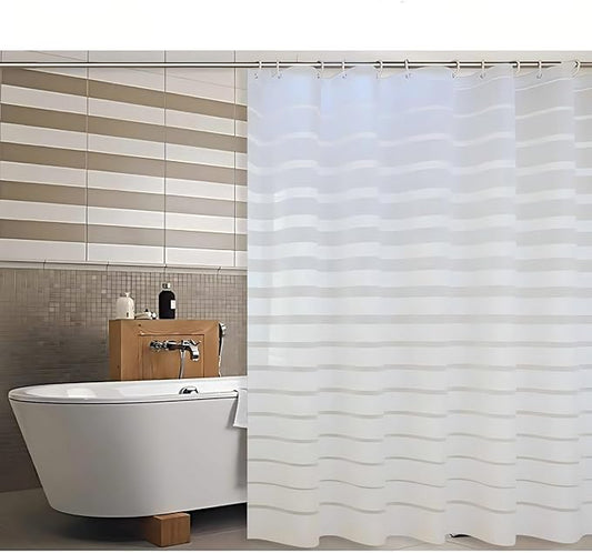 PEVA Shower Curtain Liner - 71x71 Eco-Friendly & Odorless, Clear Striped Waterproof Bathroom Liner, Quick-Dry & Water-Repellent, Heavy-Duty Reinforced Grommets with Hooks