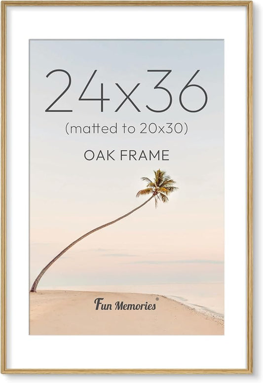 24x36 Picture Frame with Mat for 20x30, USA-Sourced Oak Wood Handcrafted Rounded Corner with HD Tempered Glass, 24 x 36 Gallery Wall Frames for Posters & Art Prints, Vertically or Horizontally