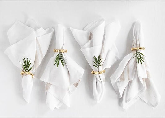 Solino Home Striped Linen Dinner Napkins Set of 4-100% Pure Linen Natural and White Cloth Napkins 20 x 20 Inch for Summer - French Stripe, Handcrafted and Machine Washable