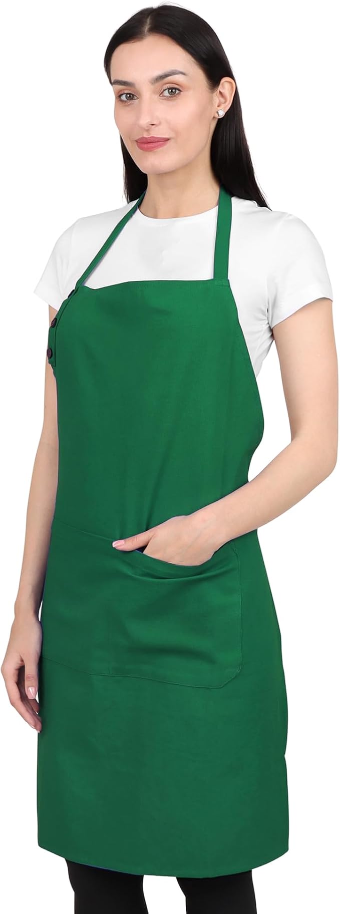 Kitchen Apron Cotton Waterdrop Resistant with adjustable Aprons for Women with Pockets 9 Color option Cooking (Green)