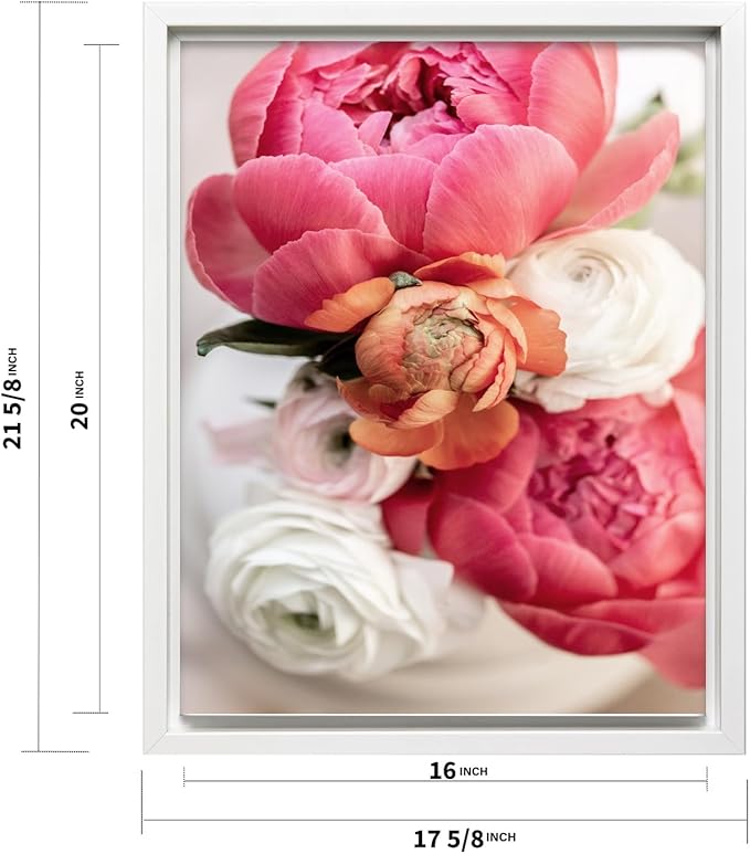 Monem Art Pink Peony Floral Macro Photography Print - Romantic Flower Art Poster - Wall Decor for Living Room, Bedroom or Office - 16x20 White Framed CANVAS Wall Art by Mareike Bohmer