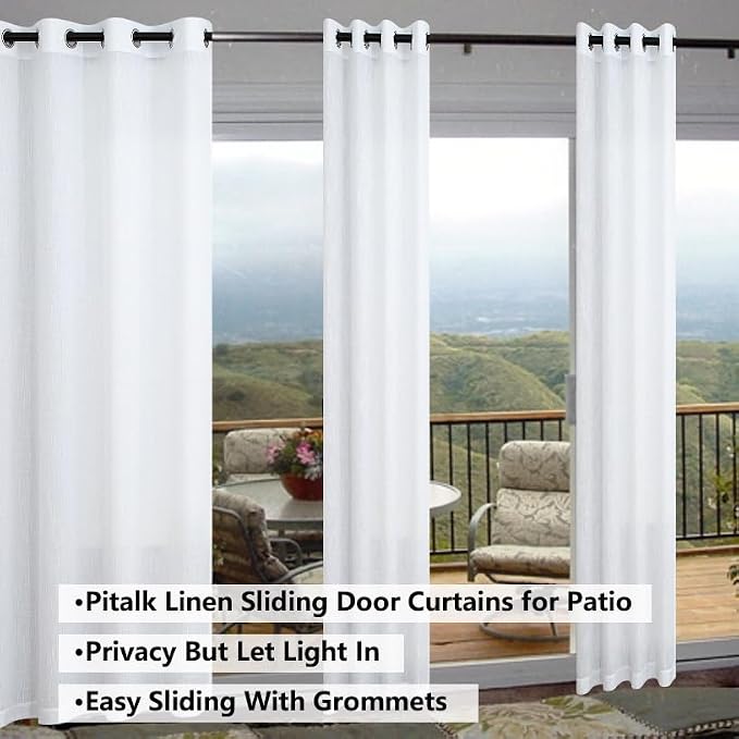 Pitalk White Linen Grommet Curtains for Living Room 80 Inch Length Set of 2 Panels Semi Sheer Boho Farmhouse Neutral White Curtain Drapes Eyelet Top Living Room Curtains for Bedroom Window 52x80 Long