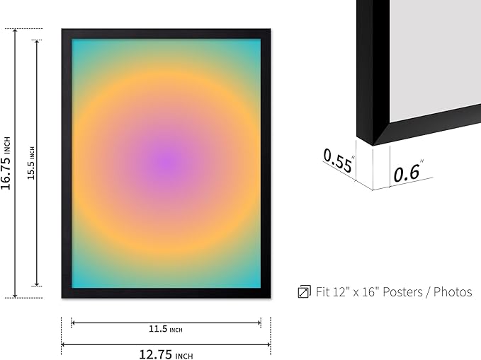 Monem Art Radiant Gradient Glow Print - Modern Abstract Color Field Poster - Wall Decor for Living Room, Bedroom or Office - 12x16 Black Framed Wall Art by Rs Lab Studio