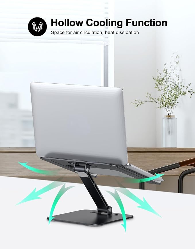 RIWUCT Foldable Aluminum Alloy Laptop Stand for Desk, Height Adjustable Ergonomic Computer Stand, Portable Laptop Riser Holder Printer Stand Compatible with MacBook Pro Air/HP/Dell 10-16", Black