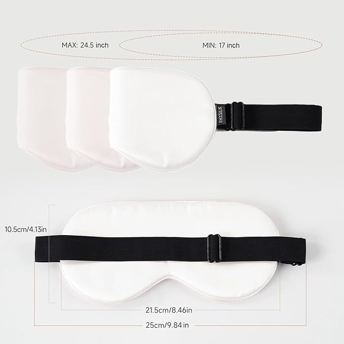 THXSILK Sleep Mask 100% 19 Momme Pure Mulberry Silk Super Smooth Cooling Sleep Eye Mask Blackout for Women/Man/Kids Eye Cover with Wide Head Strap Good Night Sleep Comfortable Travel and Nap, White