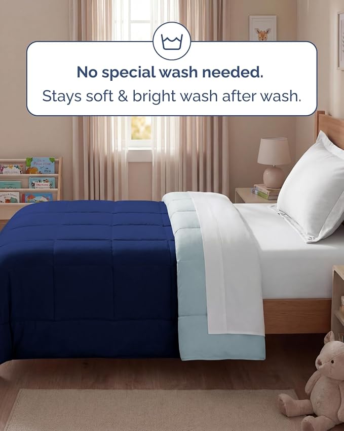 Twin Size, Navy Blue/SkyBlue Alternative Down Comforter - Warm, Lightweight & Breathable Hotel Quality Bedding Set for Men, Women, Kids & Teens - All Season Cooling Microfiber Duvet Insert Comforter