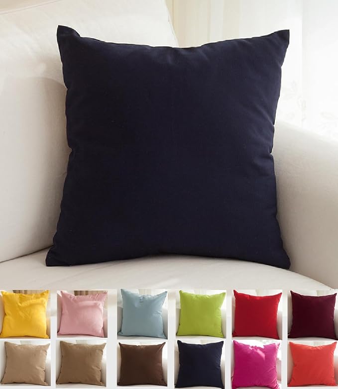 TangDepot 100% Cotton Solid Throw Pillow Cover 14x14 Dark Navy | 100% cotton, same-color zip, machine wash & air dry. For living room, bedroom, office, car. 42 colors, 147 sizes. Cover only.
