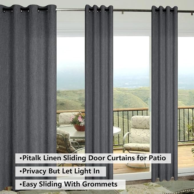 Dark Grey Curtains 84 Inch Length for Living Room 2 Panels Set Grommet Charcoal Gray Black Sheer Linen Modern Farmhouse Curtain That Let Light in Cotton Textured Drape for Bedroom 7FT Long 52x84
