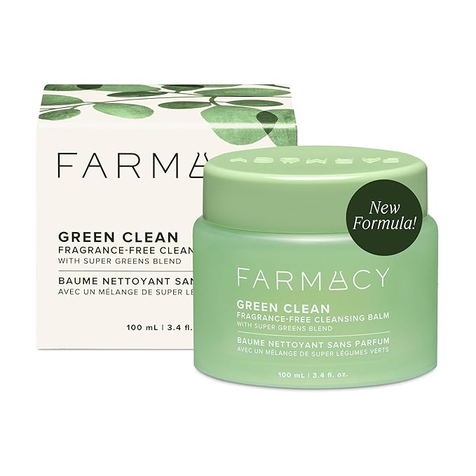 Farmacy Makeup Remover Cleansing Balm - Green Clean Waterproof Makeup Remover + Oil Based Cleanser - Newly Formulated Double Cleanser with Plant Based Waxes + Upcycled Moringa - Fragrance Free (100ml)