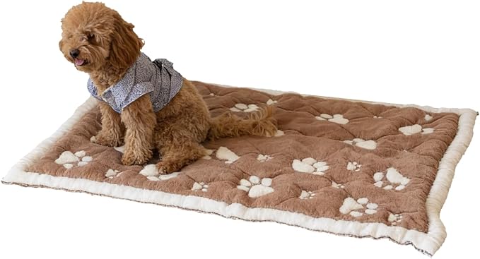 PetMat in Biscuit Beige | Organic Cotton Crate Pad for Small Dogs, Cats & Nursery | Seamless & Reversible | Washable | 3D Knit Comfort | 28x40 in Mat for Crates or Changing Tables