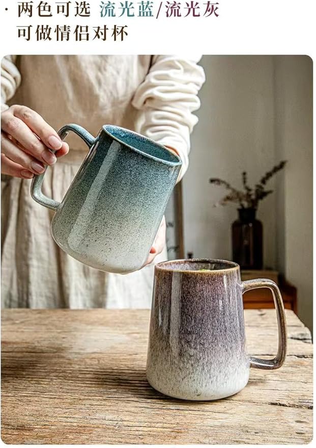 24 OZ, Large Ceramics Coffee Mugs with Handle, Extra Large Tea and Coffee Cup for Office and Home，Microwave and Dishwasher Safe,For Gift and Present(Flowing Sand Blue)