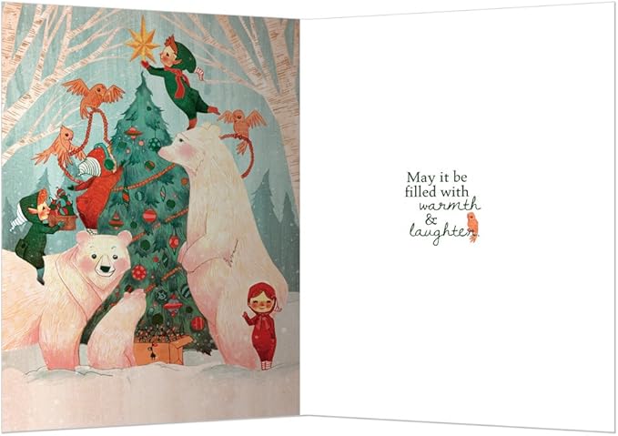 Tree-Free Greetings - Season's Greeting Cards - Artful Designs - 10 Cards + Matching Envelopes - Made in USA - 100% Recycled Paper - 5 x 7 - Christmas Laughter (HB93535)