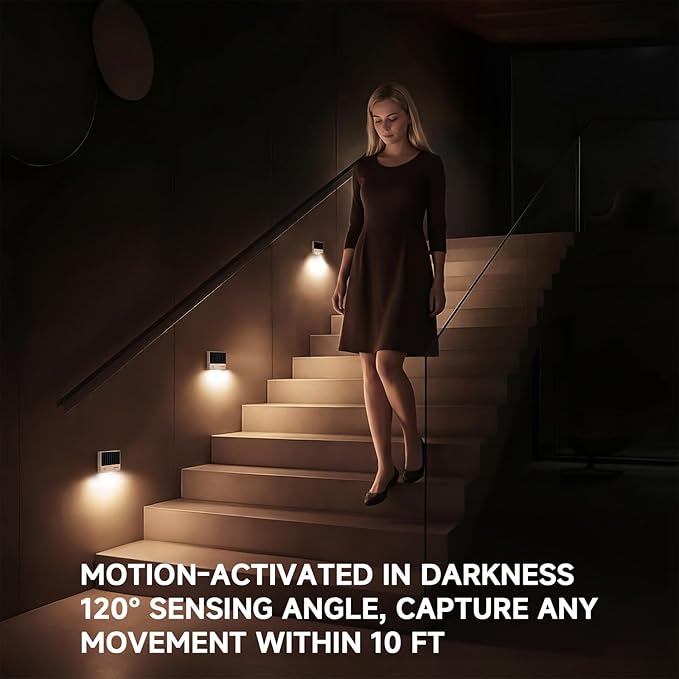 Motion Sensor Night Light, Solar Night Light Indoor No Outlet Needed, Magnetic Wall Mount or Tabletop, 3000K Soft Warm Light for Bedroom, Bathroom, Hallways, Stairway, 4 Pack