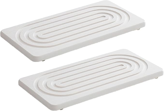 2Pieces Natural Water Absorbing Stone Soap Holder Tray for Bathroom Countertop and Sink Organization Counter Top Natural Diatomite Bath Tray