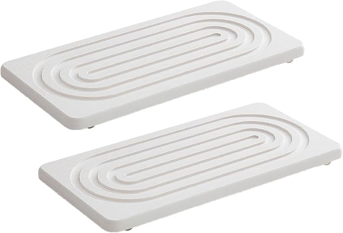 Set of 2 Breathable Natural Stone Mats High Absorption Soap Dishes for Soap Dispenser or Jewelry Storage Rack Holder Stylish Diatomite Countertop Stand