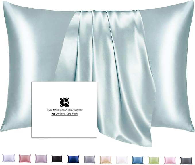 Silk Pillowcase King Size for Hair and Skin with Hidden Zipper, Ravmix Both Sides 21Momme Mulberry Silk Cooling Pillow Case, 20×36inches, 1PCS, Aqua Green